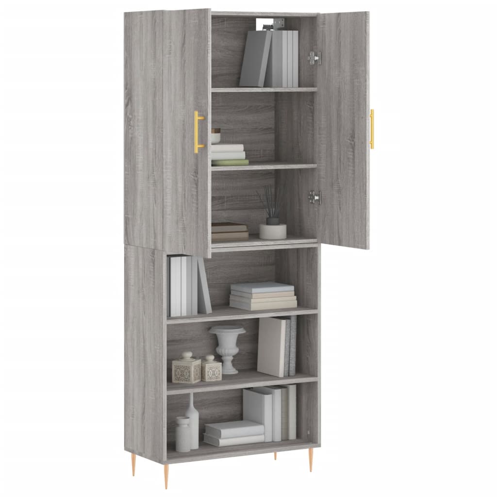 Highboard grå sonoma 69,5x34x180 cm konstruert tre