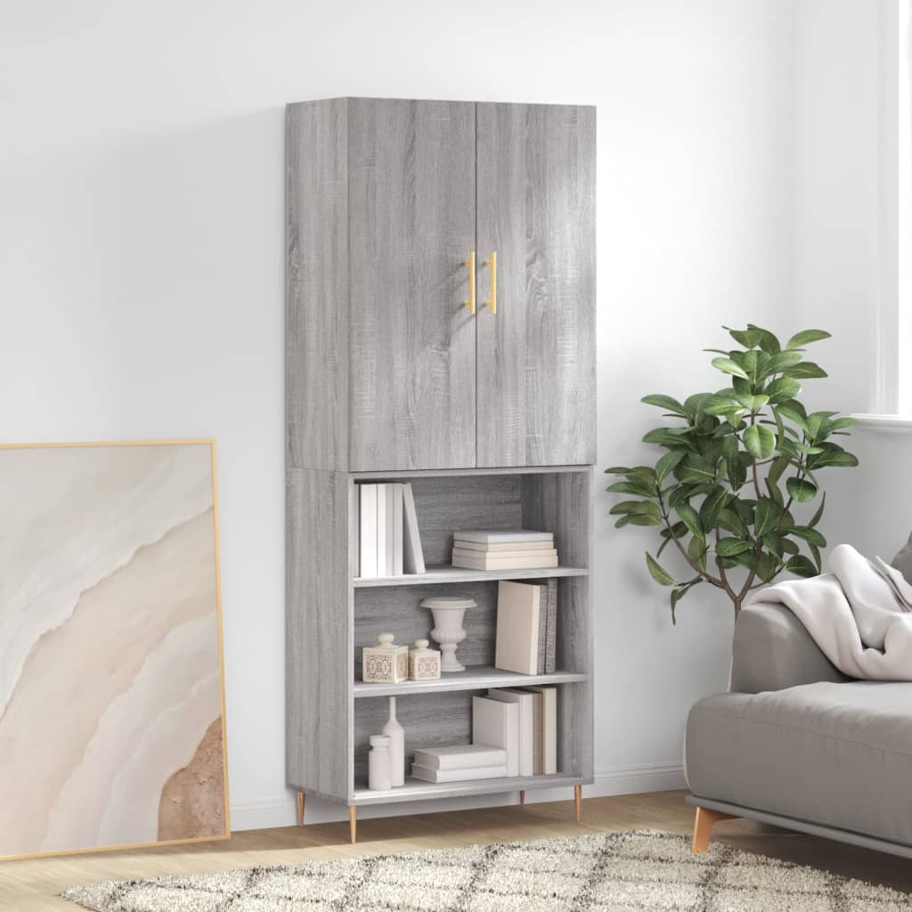 Highboard grå sonoma 69,5x34x180 cm konstruert tre
