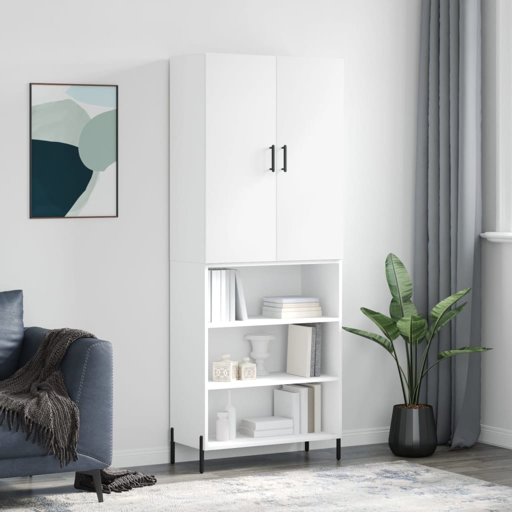 Highboard hvit 69,5x34x180 cm konstruert tre