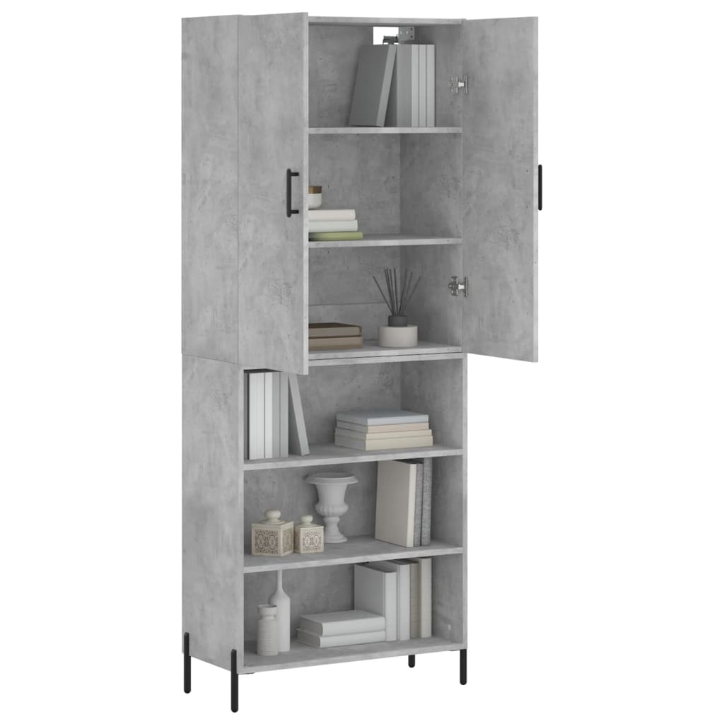 Highboard betonggrå 69,5x34x180 cm konstruert tre