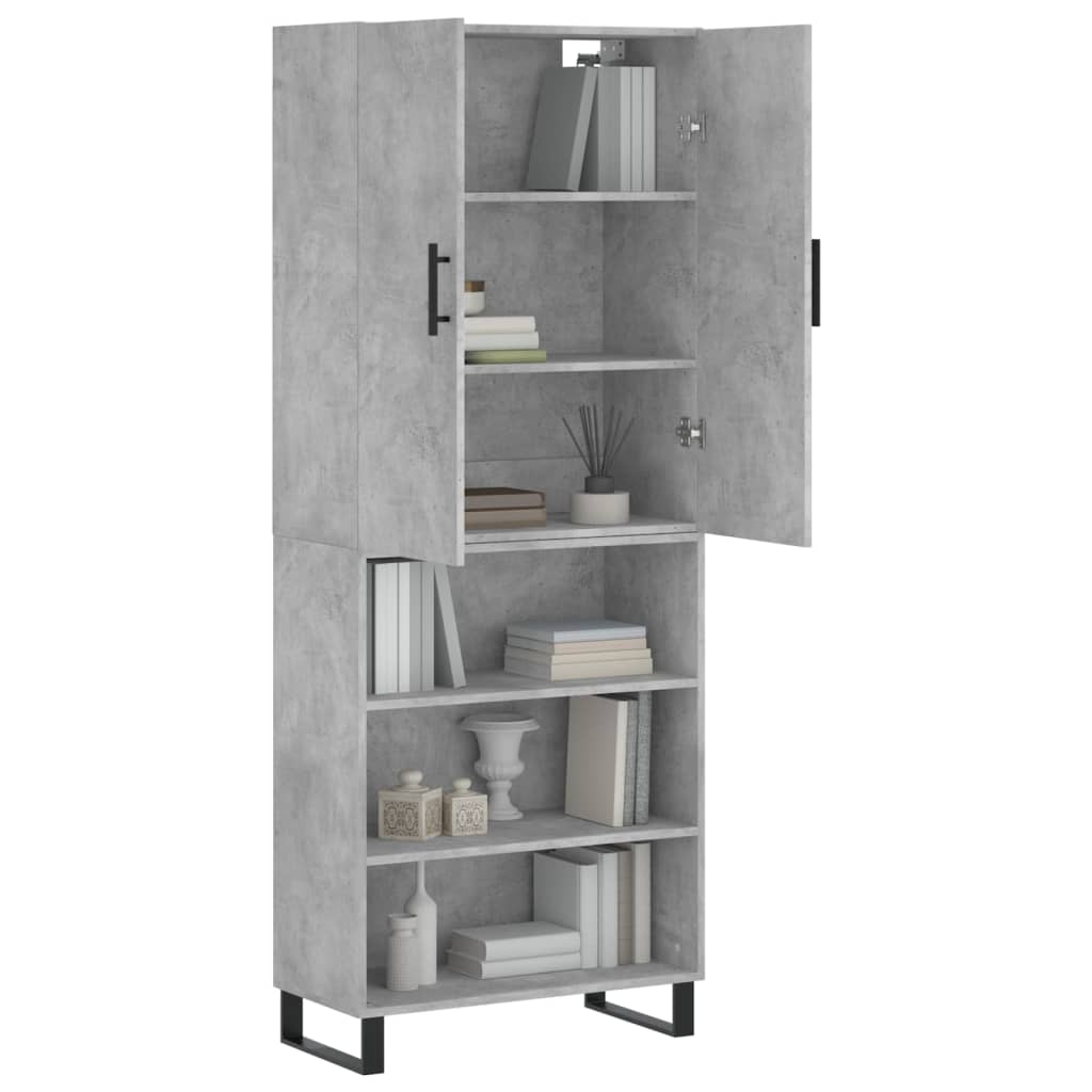 Highboard betonggrå 69,5x34x180 cm konstruert tre