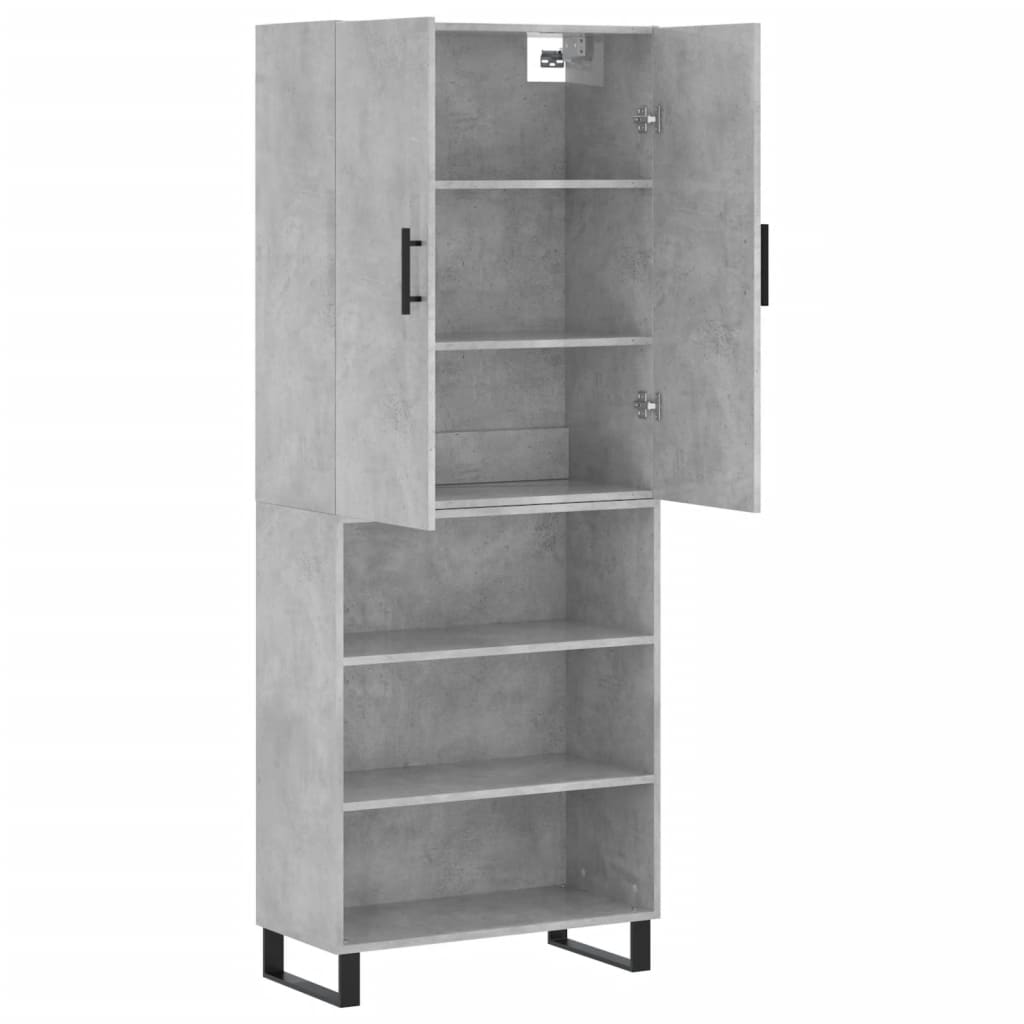 Highboard betonggrå 69,5x34x180 cm konstruert tre