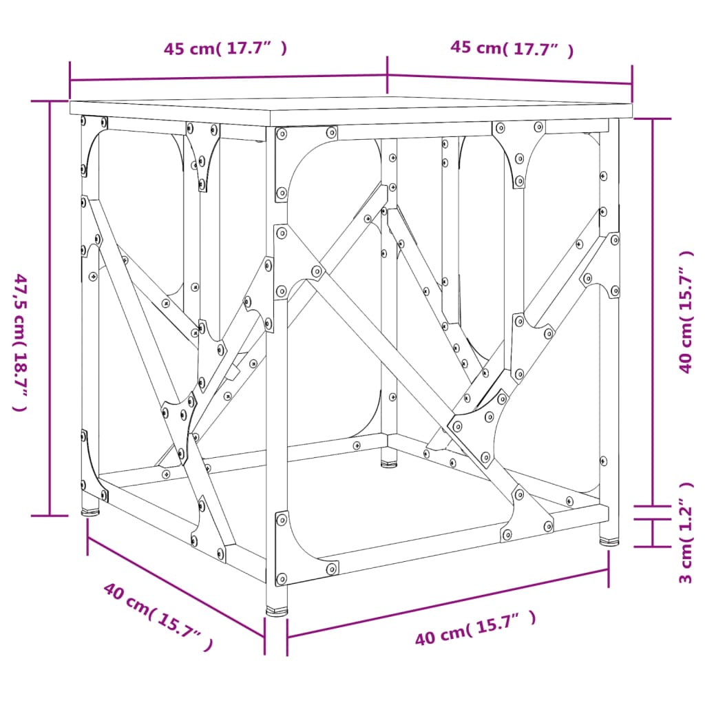 Salongbord brun eik 45x45x47,5 cm konstruert tre
