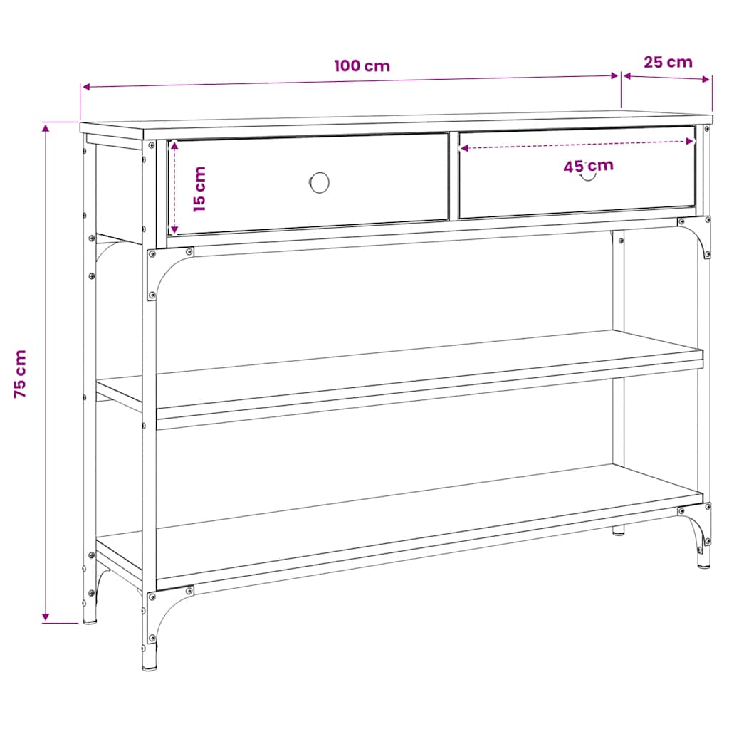 Konsollbord sonoma eik 100x25x75 cm konstruert tre