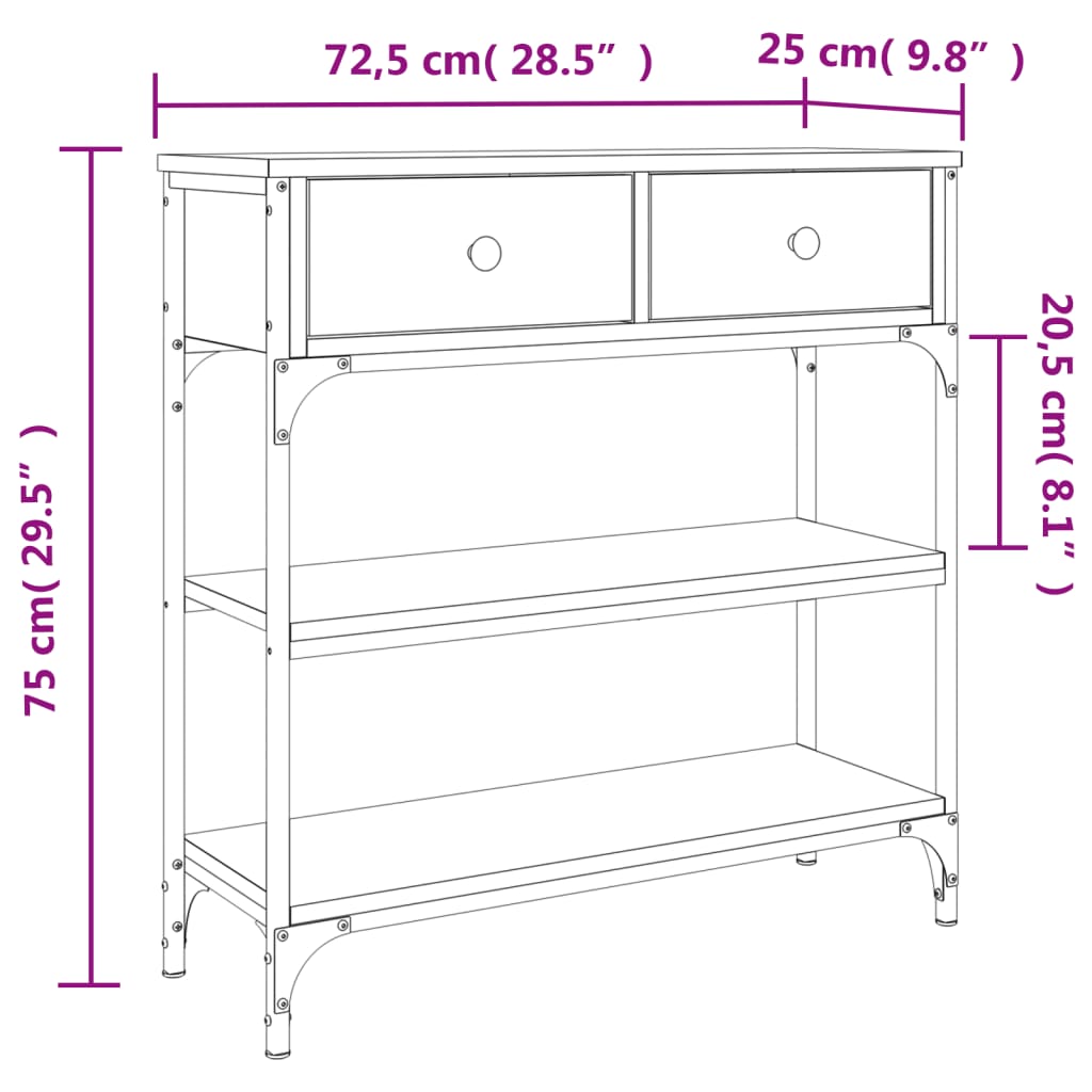 Konsollbord grå sonoma 72,5x25x75 cm konstruert tre