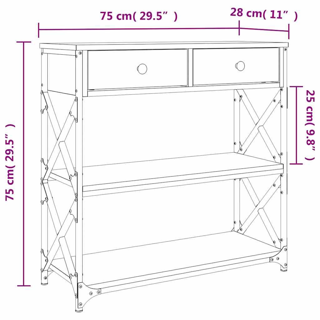 Konsollbord grå sonoma 75x28x75 cm konstruert tre