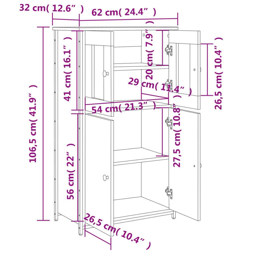 Highboard grå sonoma 62x32x106,5 cm konstruert tre