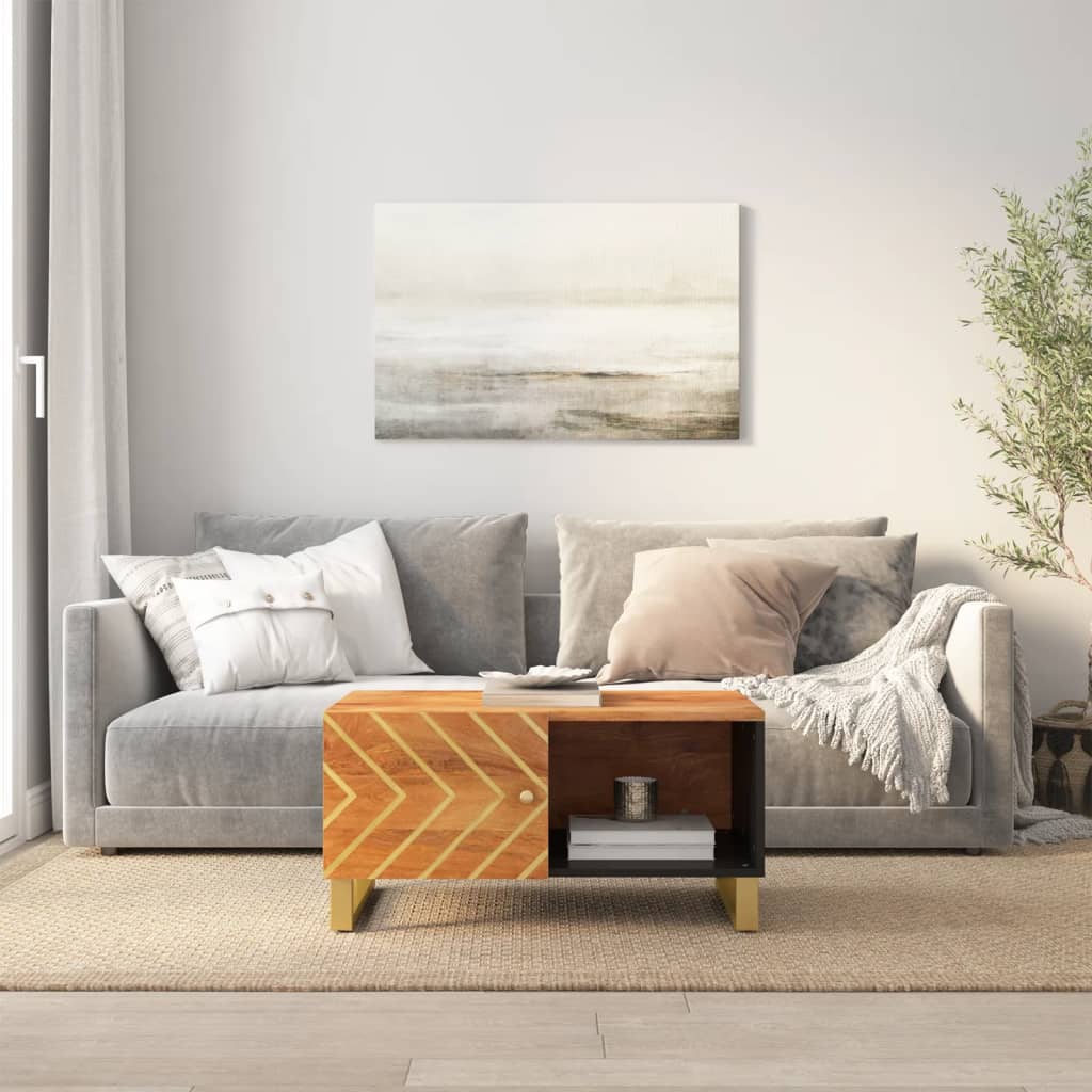 Salongbord brun og svart 80x50x40 cm heltre furu