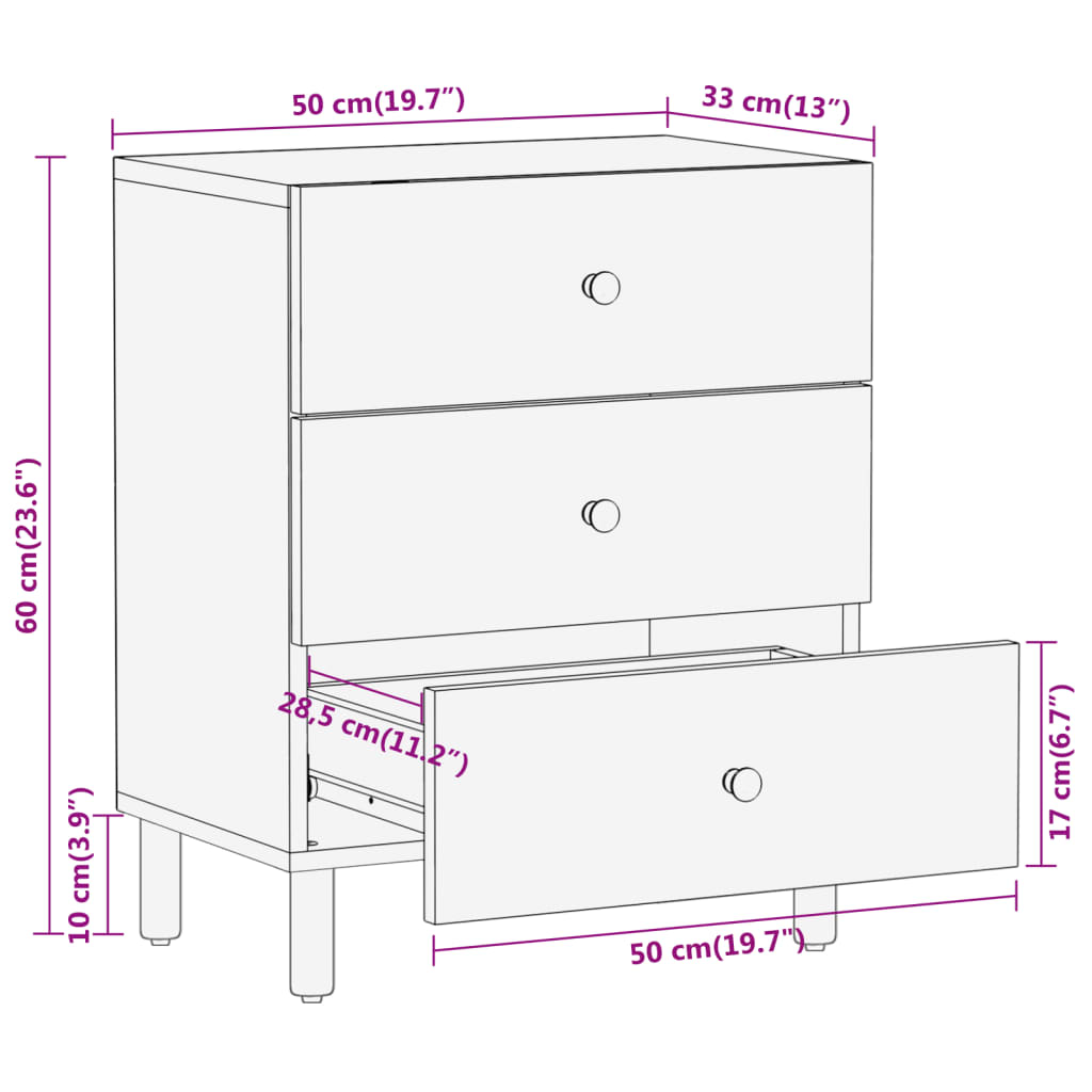 Nattbord 50x33x60 cm heltre mango
