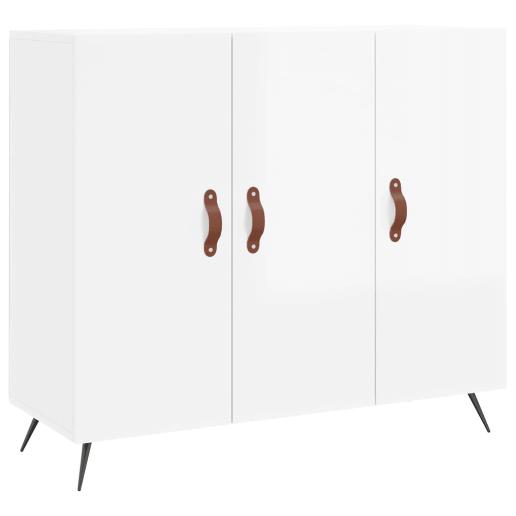 Skjenk høyglans hvit 90x34x80 cm konstruert tre