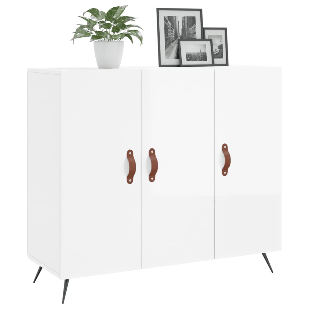 Skjenk høyglans hvit 90x34x80 cm konstruert tre