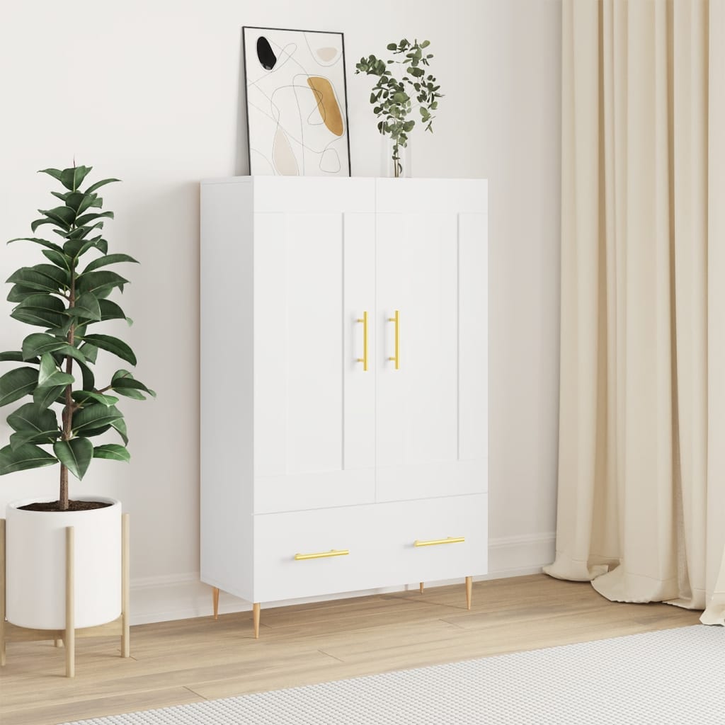 Highboard hvit 69,5x31x115 cm konstruert tre