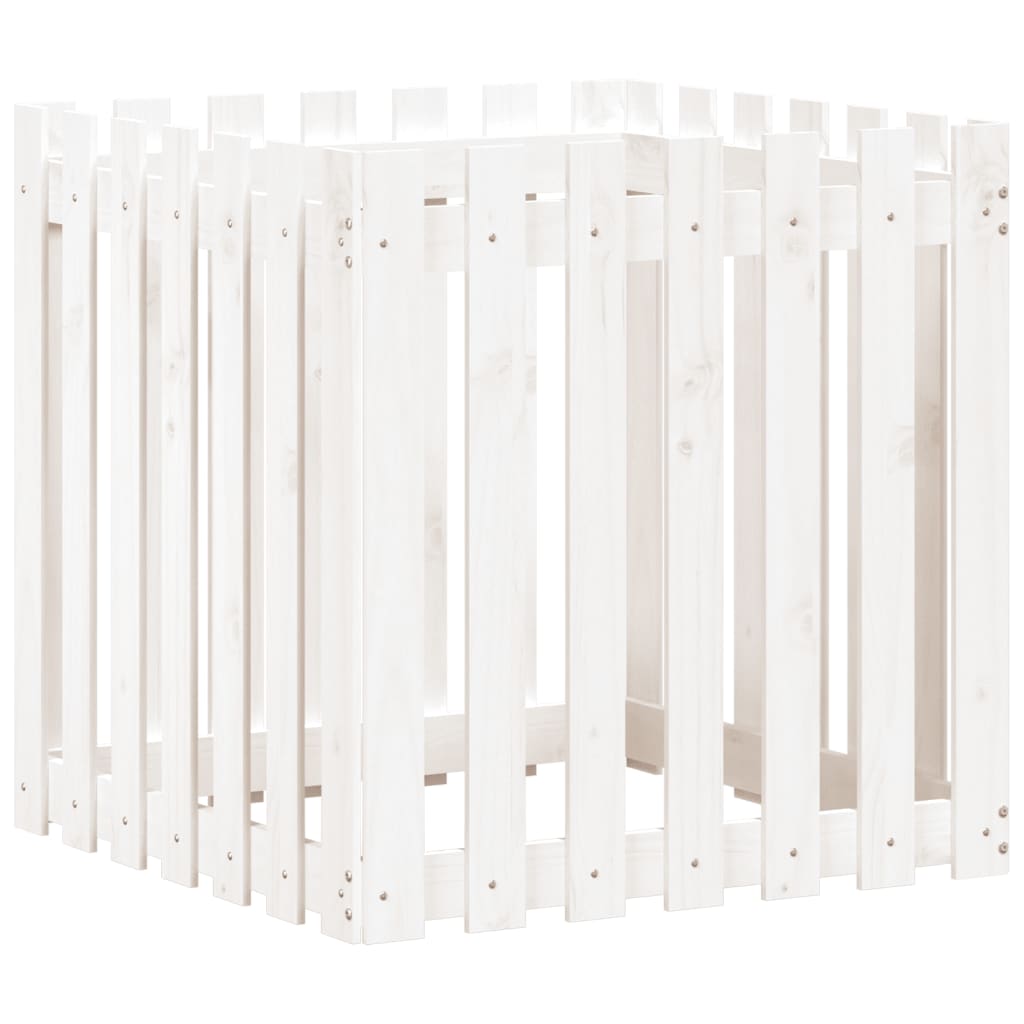 Plantekasse med gjerdedesign hvit 70x70x70 cm heltre furu