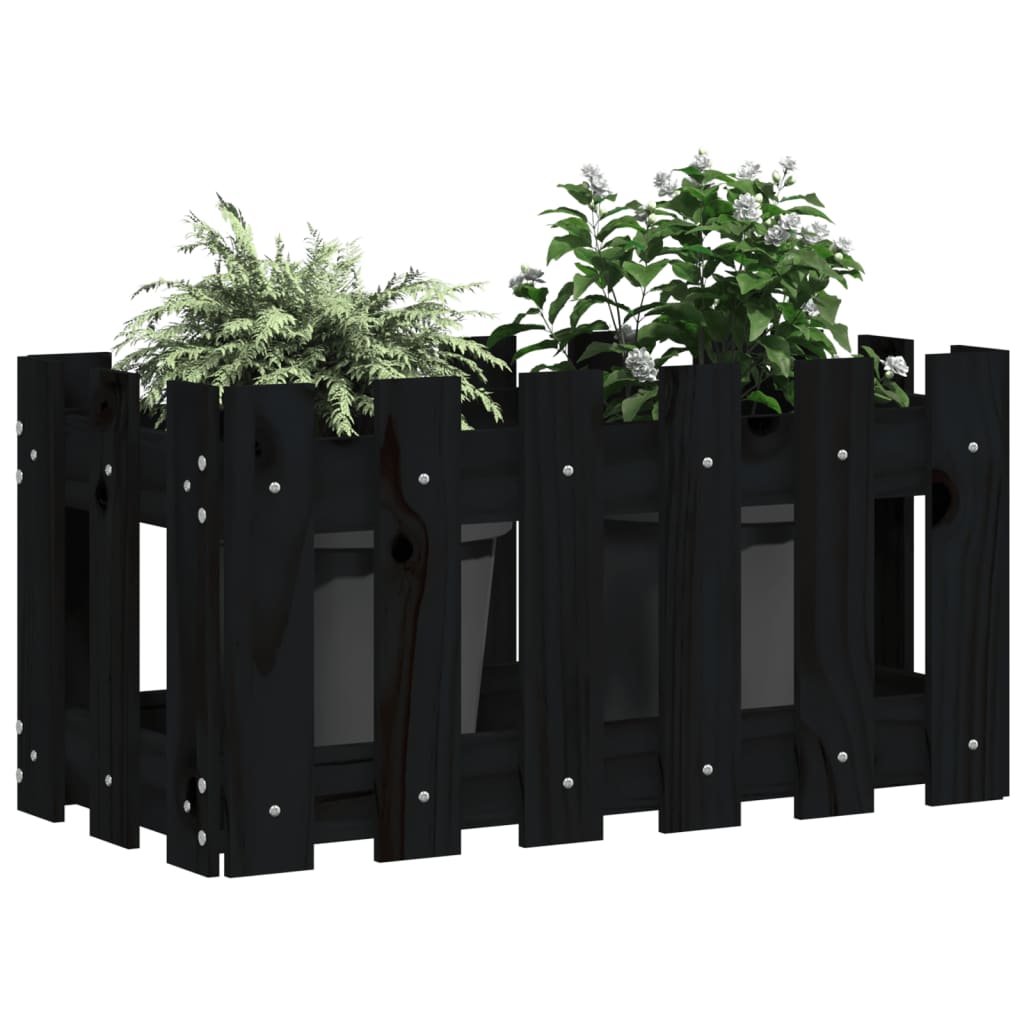 Plantekasse med gjerdedesign svart 60x30x30 cm heltre furu