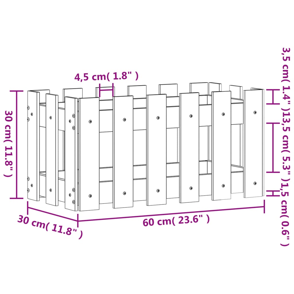 Plantekasse med gjerdedesign 60x30x30 cm impregnert furu