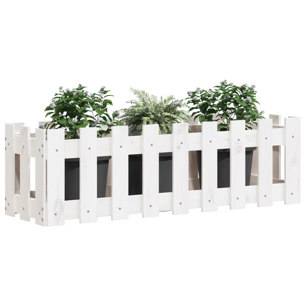 Høybed med gjerdedesign hvit 100x30x30 cm heltre furu