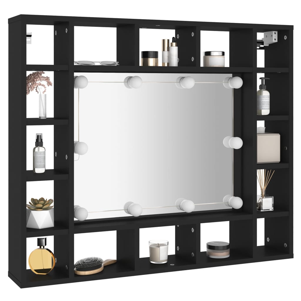 LED Speilskap svart 91x15x76,5 cm