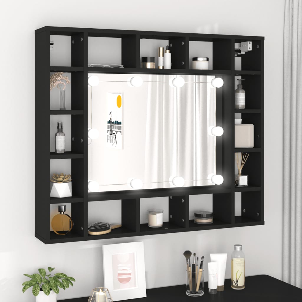LED Speilskap svart 91x15x76,5 cm
