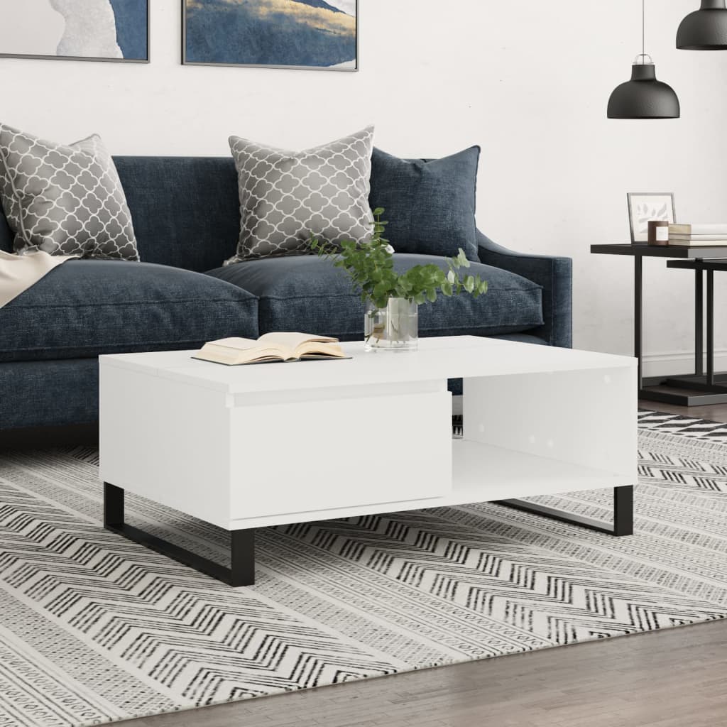Salongbord hvit 90x60x35 cm konstruert tre