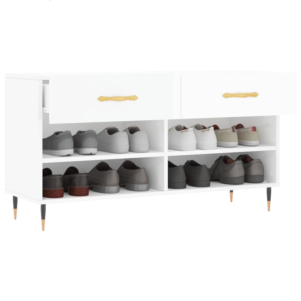 Skobenk høyglans hvit 102x35x55 cm konstruert tre