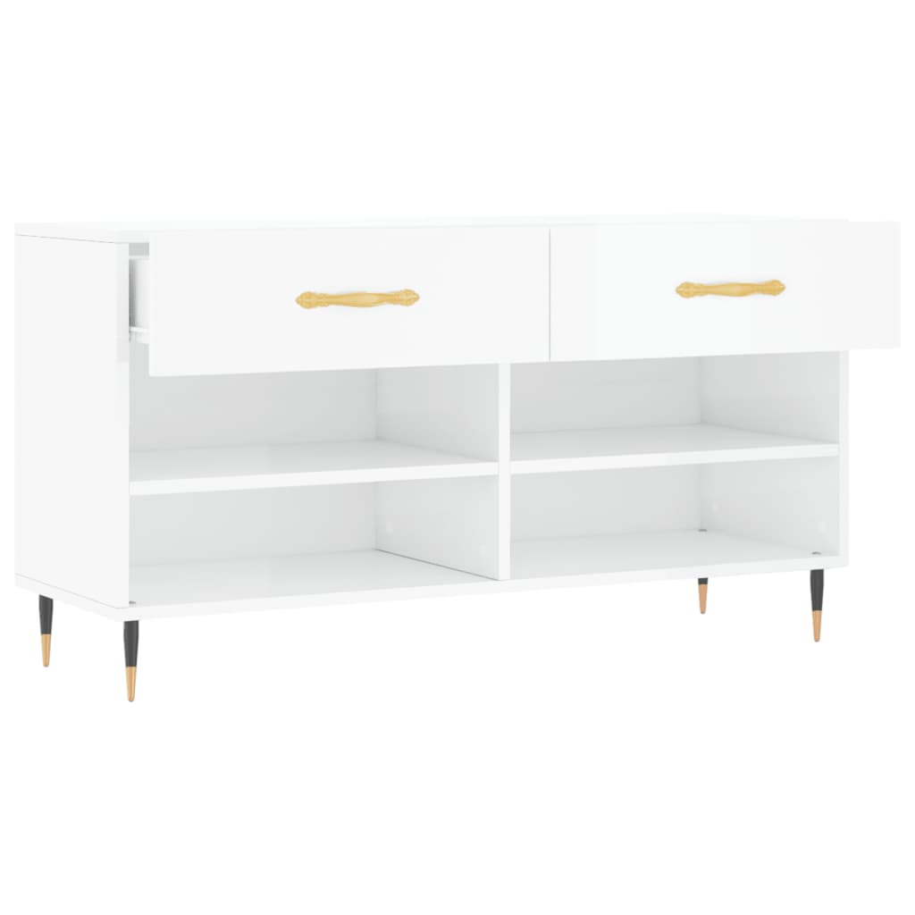 Skobenk høyglans hvit 102x35x55 cm konstruert tre