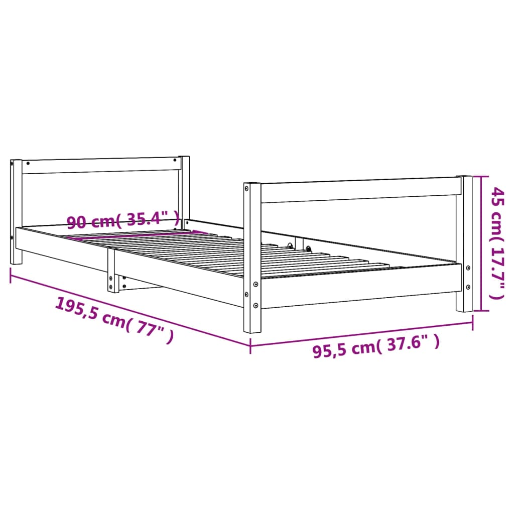 Barnesengeramme svart 90x190 cm heltre furu