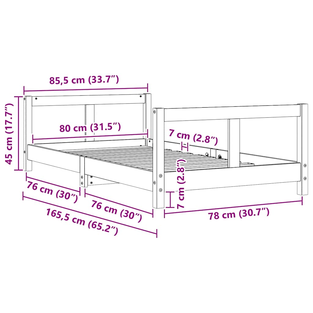 Barnesengeramme 80x160 cm heltre furu