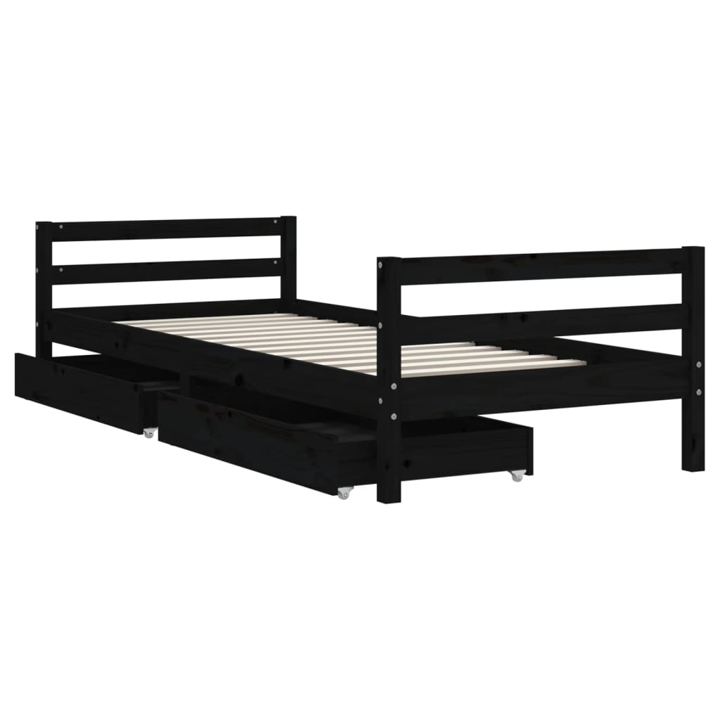 Barnesengeramme med skuffer svart 80x200 cm heltre furu
