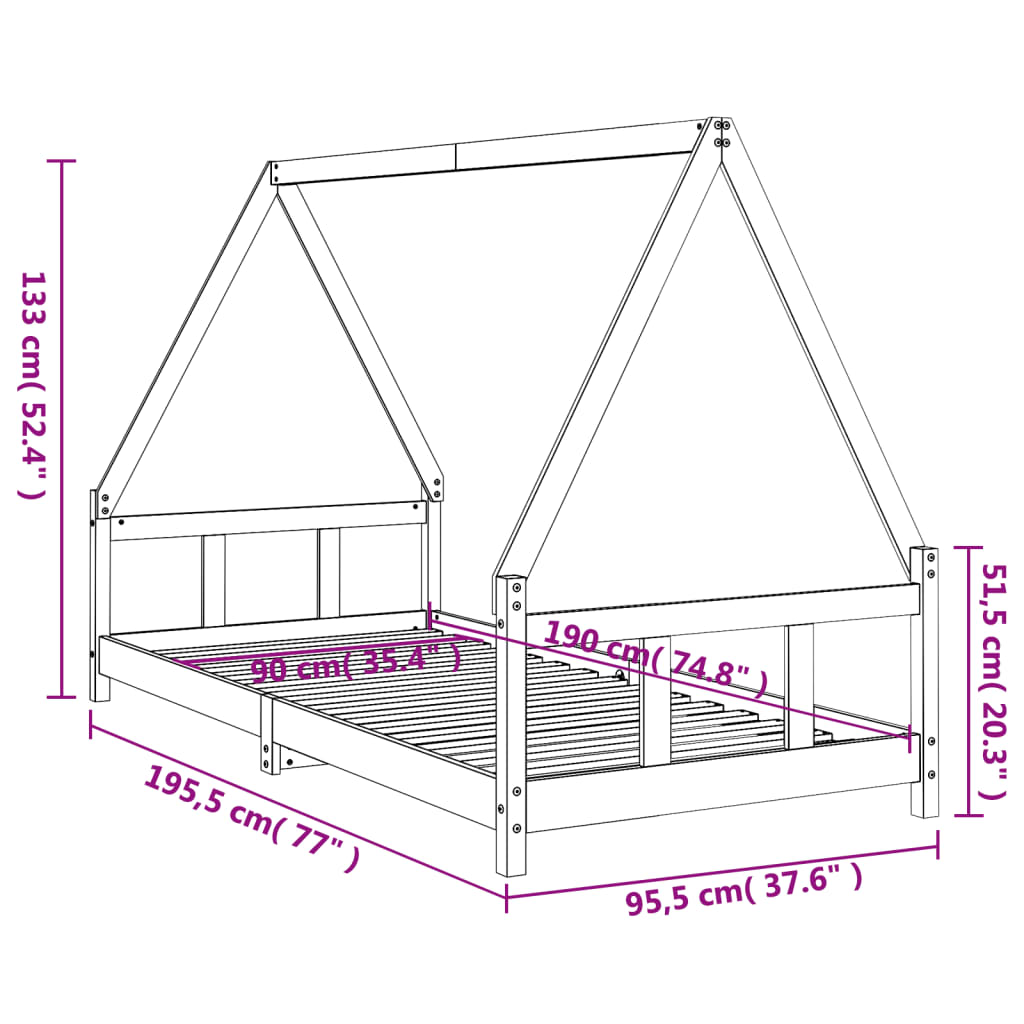 Barnesengeramme svart 90x190 cm heltre furu