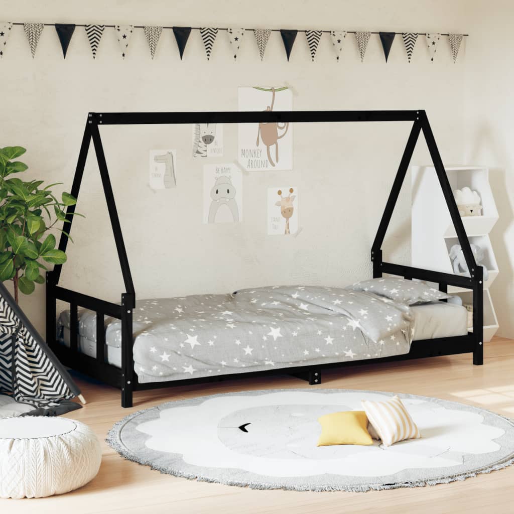 Barnesengeramme svart 90x190 cm heltre furu