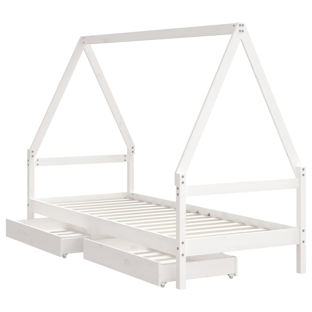 Barnesengeramme med skuffer hvit 80x200 cm heltre furu