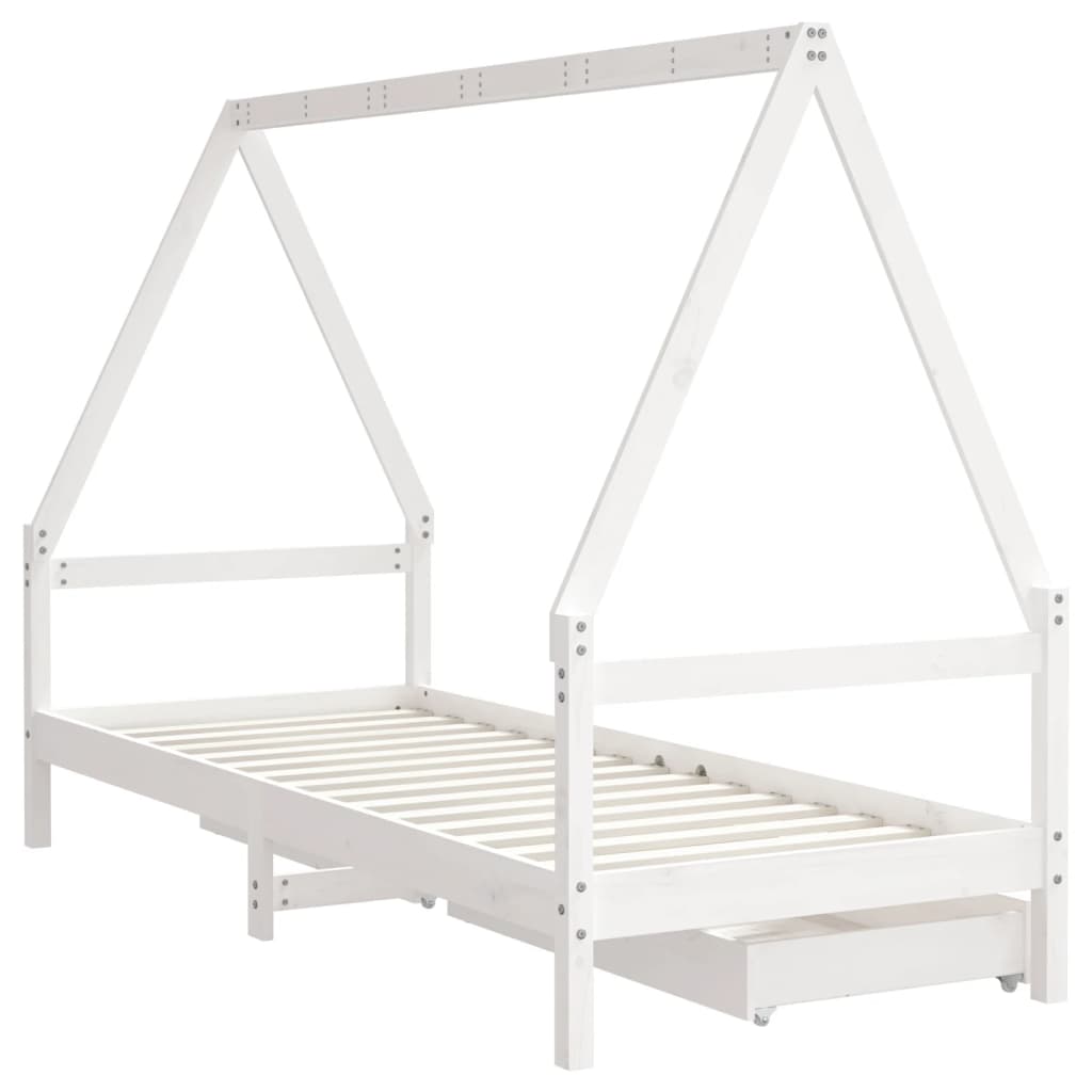 Barnesengeramme med skuffer hvit 80x200 cm heltre furu