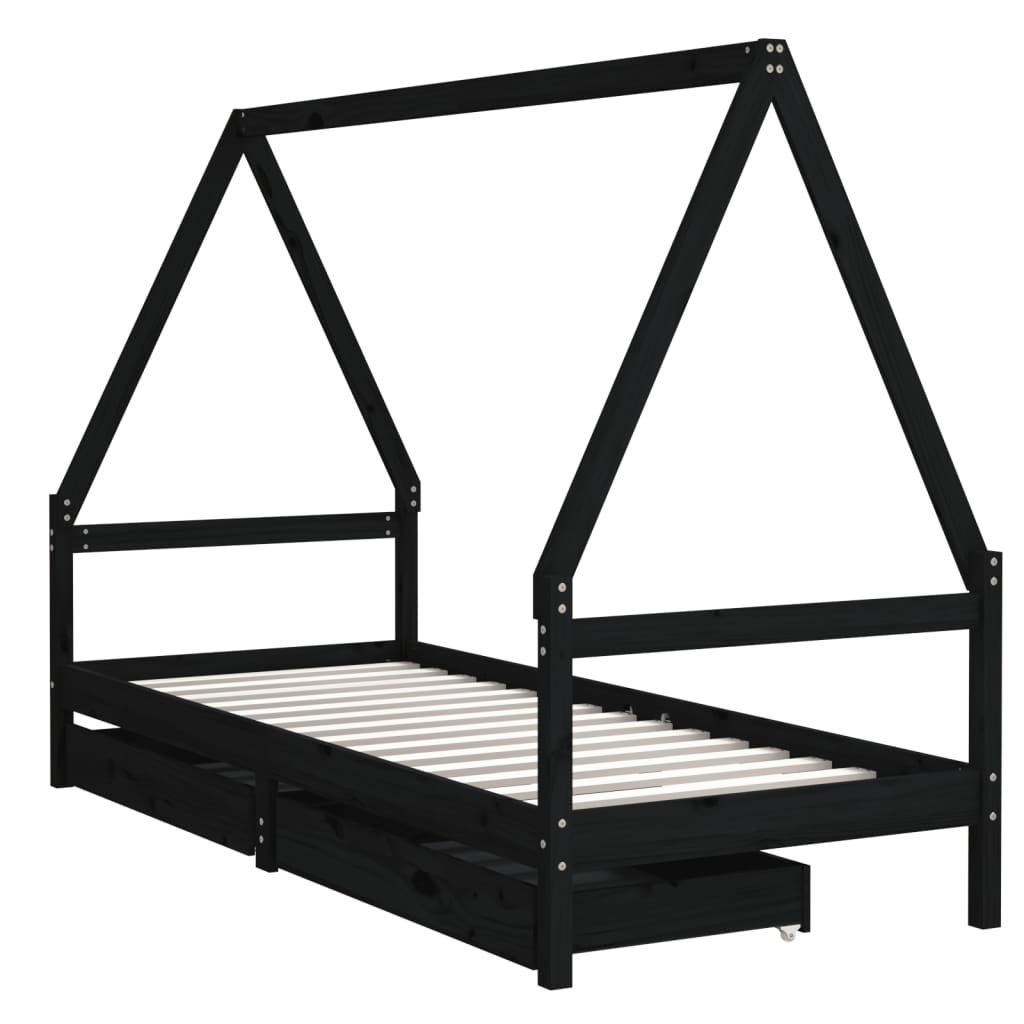Barnesengeramme med skuffer svart 80x200 cm heltre furu