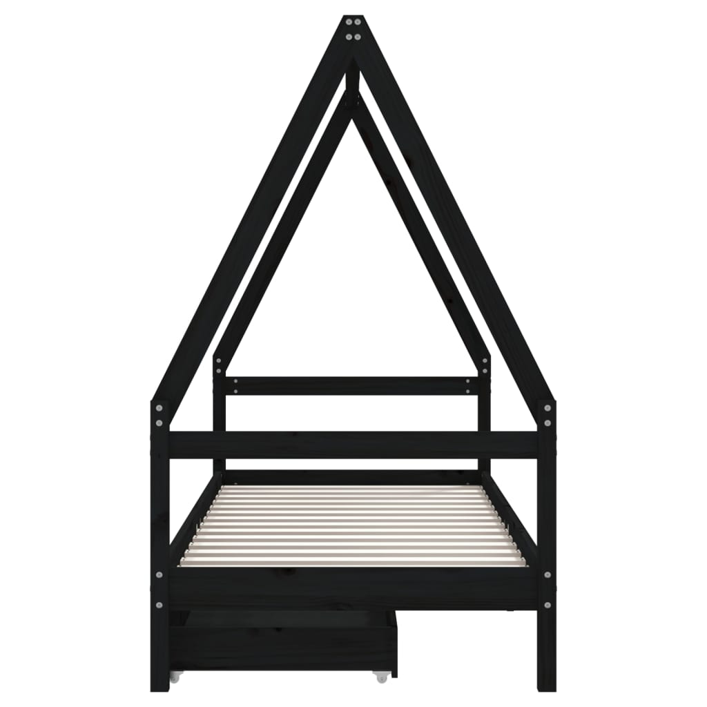 Barnesengeramme med skuffer svart 80x200 cm heltre furu