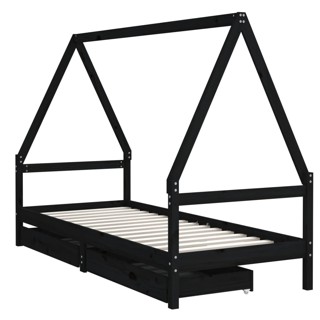 Barnesengeramme med skuffer svart 90x190 cm heltre furu