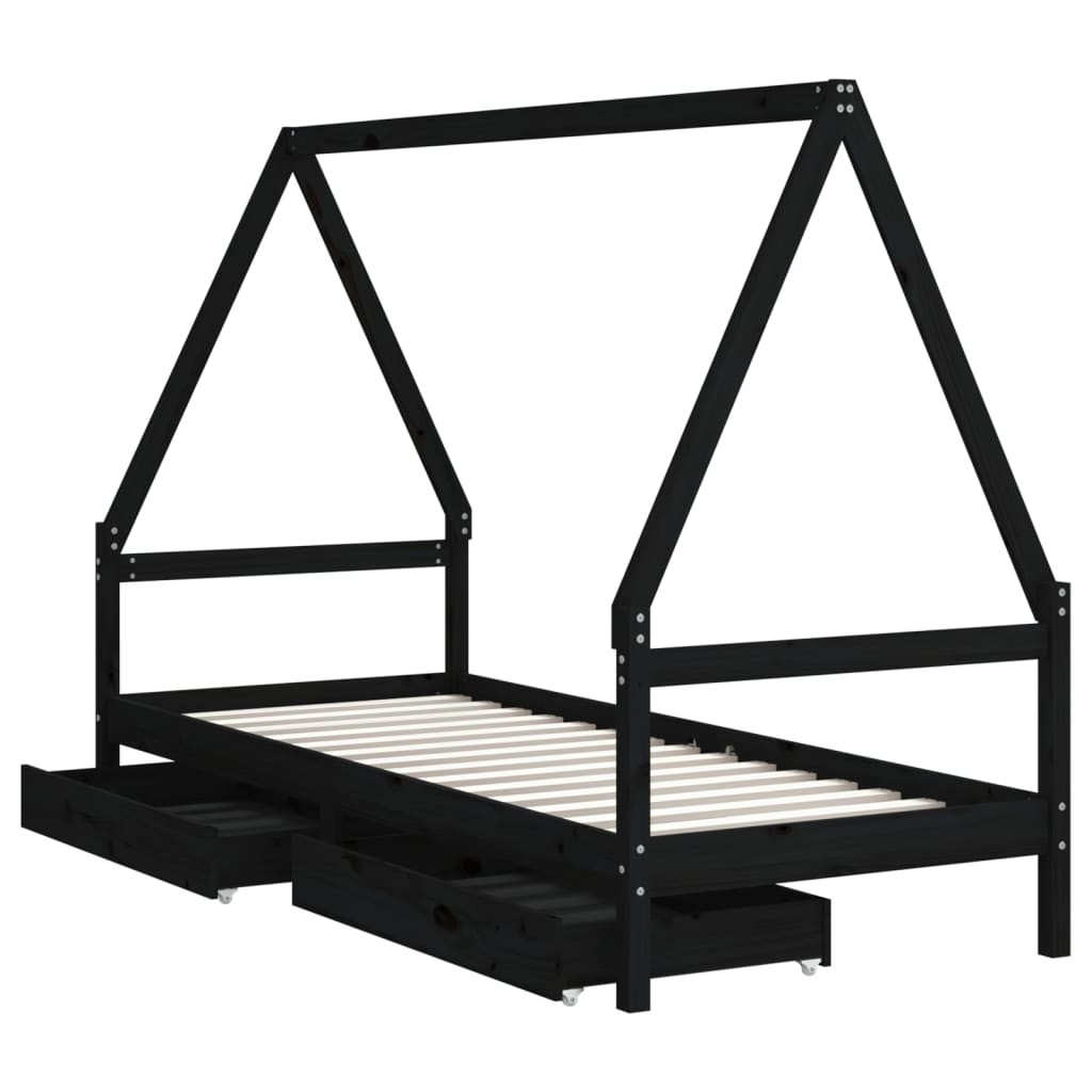 Barnesengeramme med skuffer svart 90x190 cm heltre furu