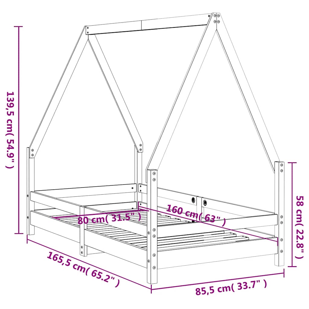 Barnesengeramme svart 80x160 cm heltre furu