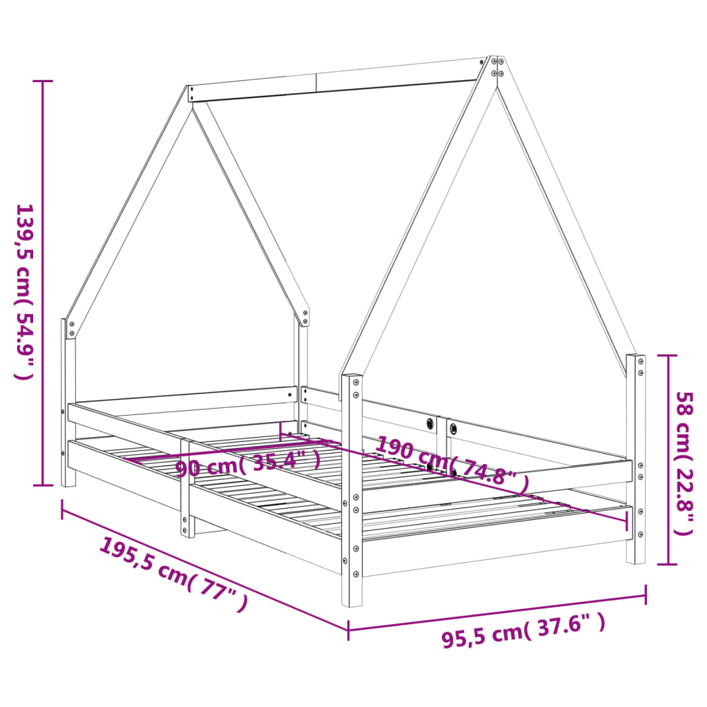 Barnesengeramme 90x190 cm heltre furu