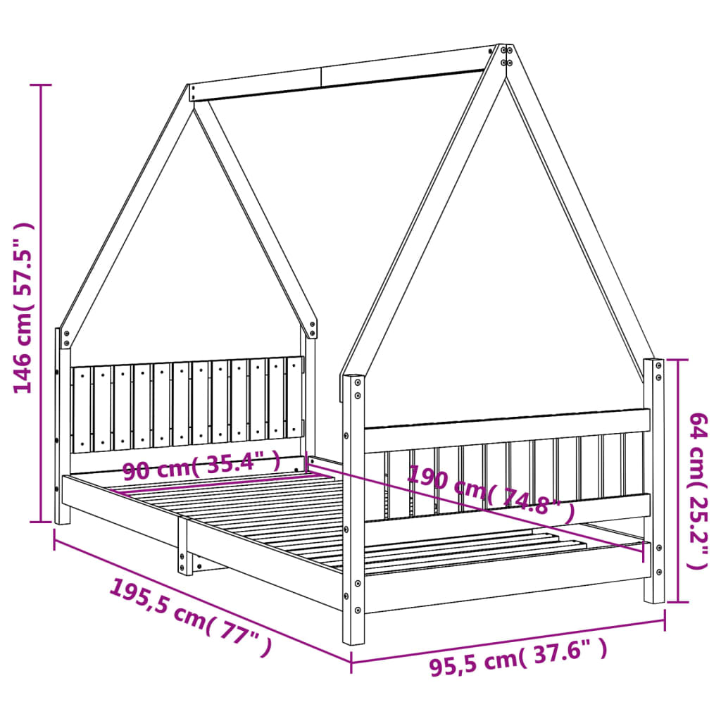 Barnesengeramme 90x190 cm heltre furu