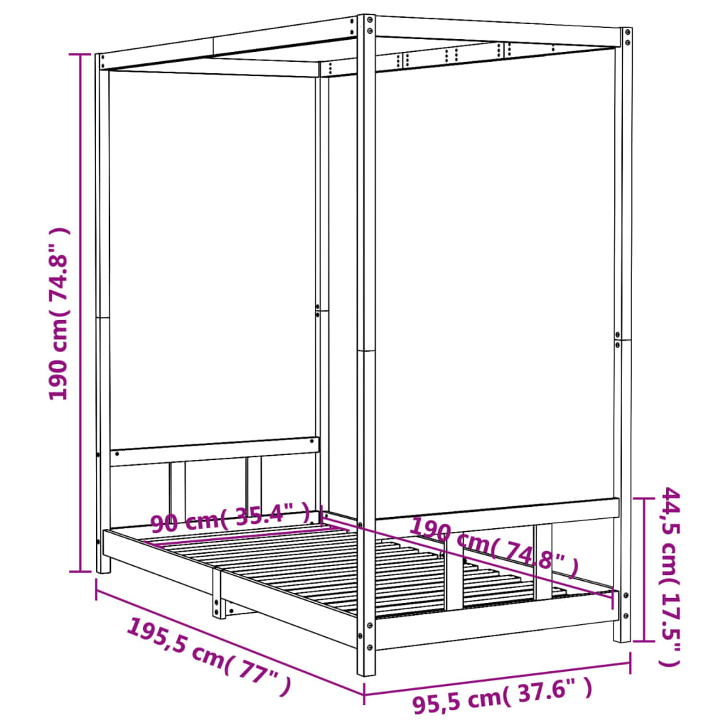 Barnesengeramme svart 90x190 cm heltre furu