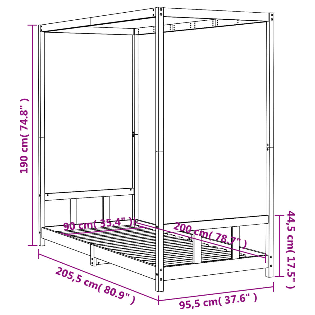 Barnesengeramme hvit 90x200 cm heltre furu