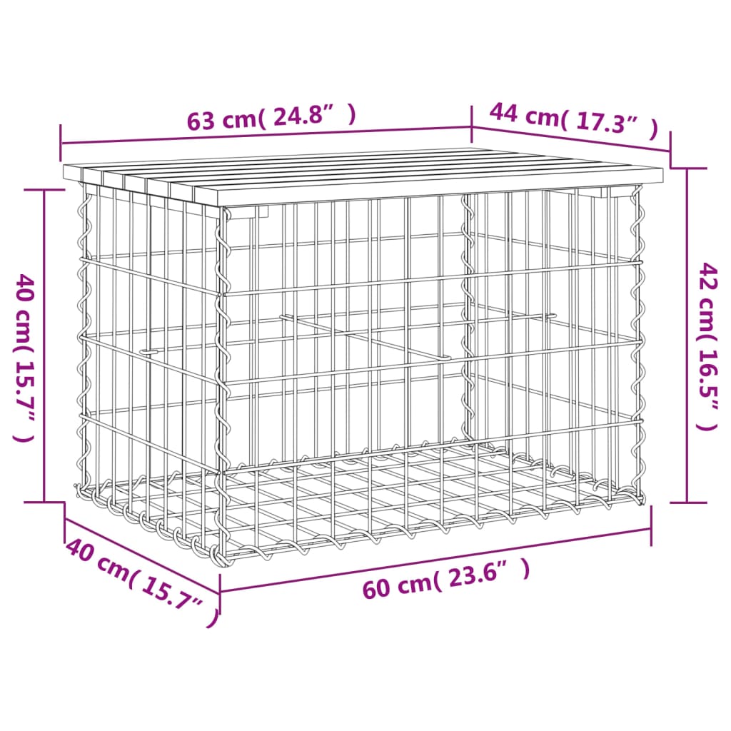 Hagebenk gabiondesign 63x44x42 cm heltre furu