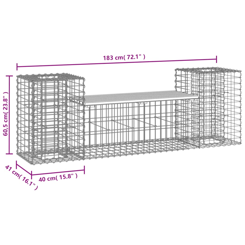 Hagebenk gabiondesign 183x41x60,5 cm heltre furu vidaXL