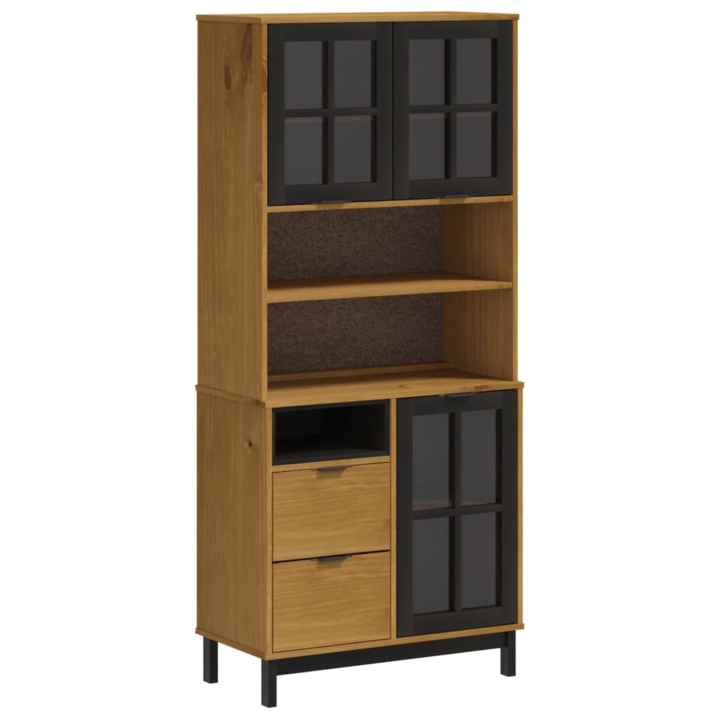 Highboard med glassdører FLAM 80x40x180 cm heltre furu