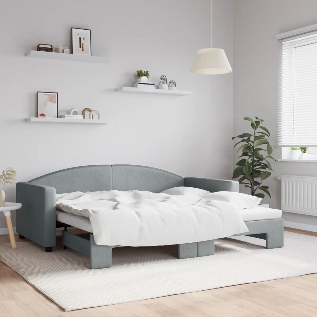 Uttrekkbar dagseng lysegrå 90x190 cm stoff