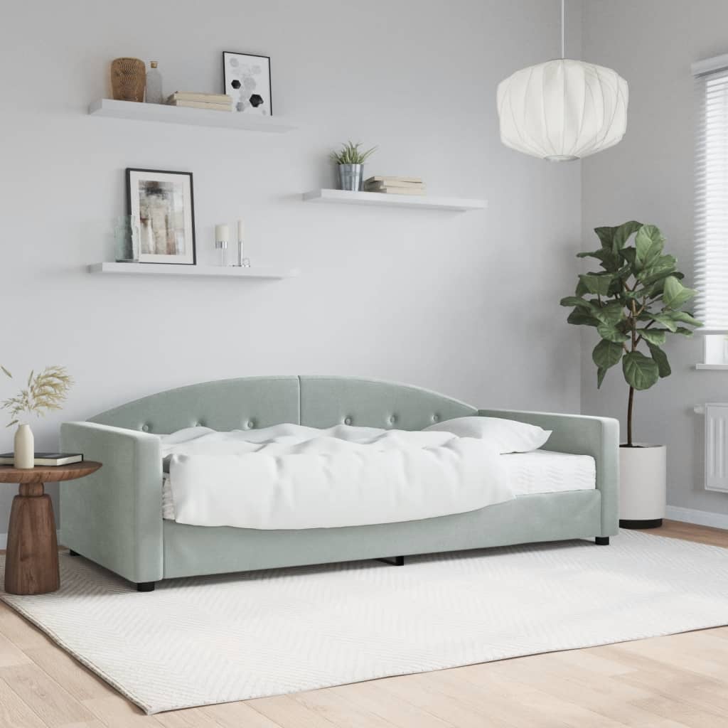 Dagseng med madrass lysegrå 90x190 cm fløyel