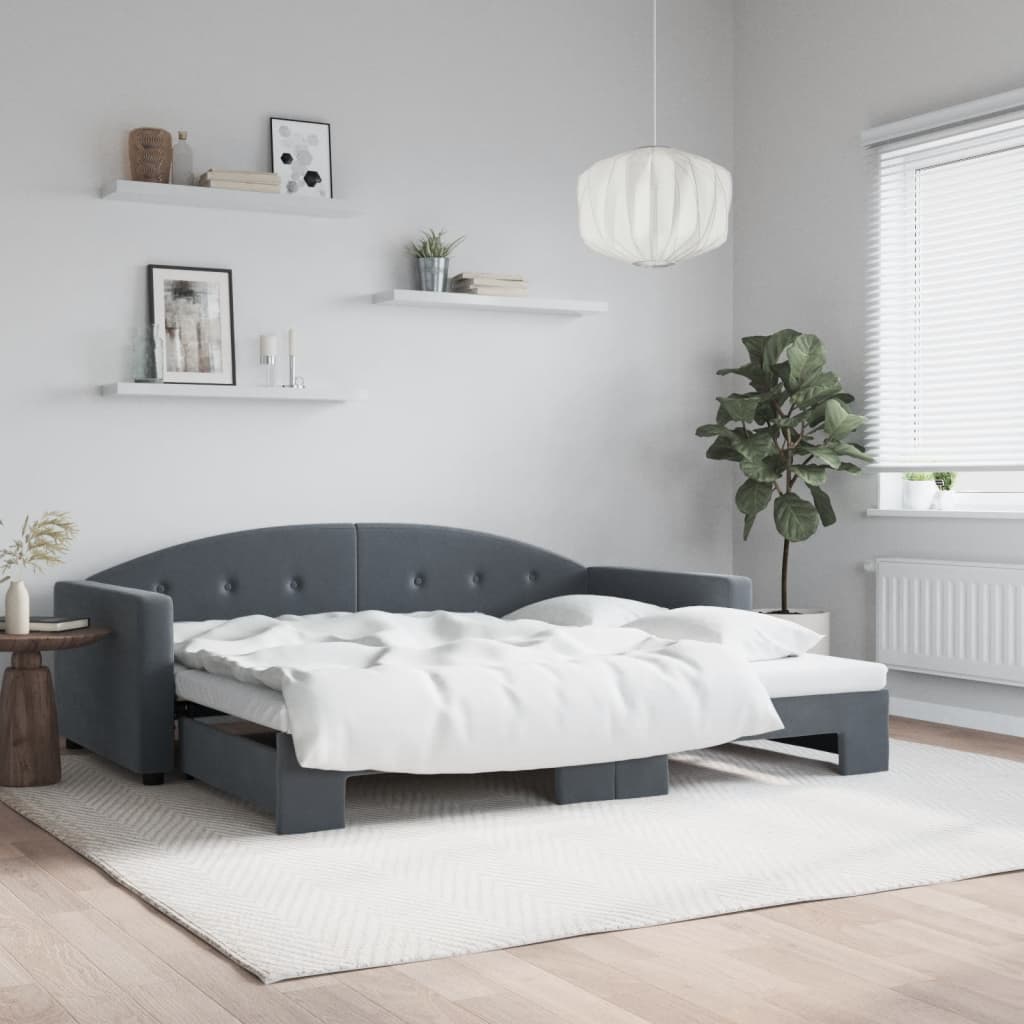 Uttrekkbar dagseng mørkegrå 90x190 cm fløyel
