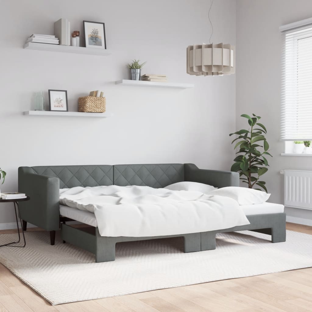 Uttrekkbar dagseng mørkegrå 90x190 cm stoff