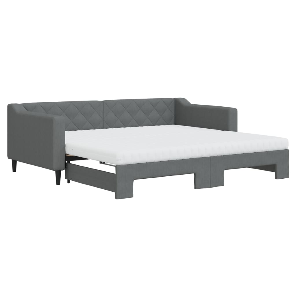 Uttrekkbar dagseng med madrass mørkegrå 90x190 cm stoff