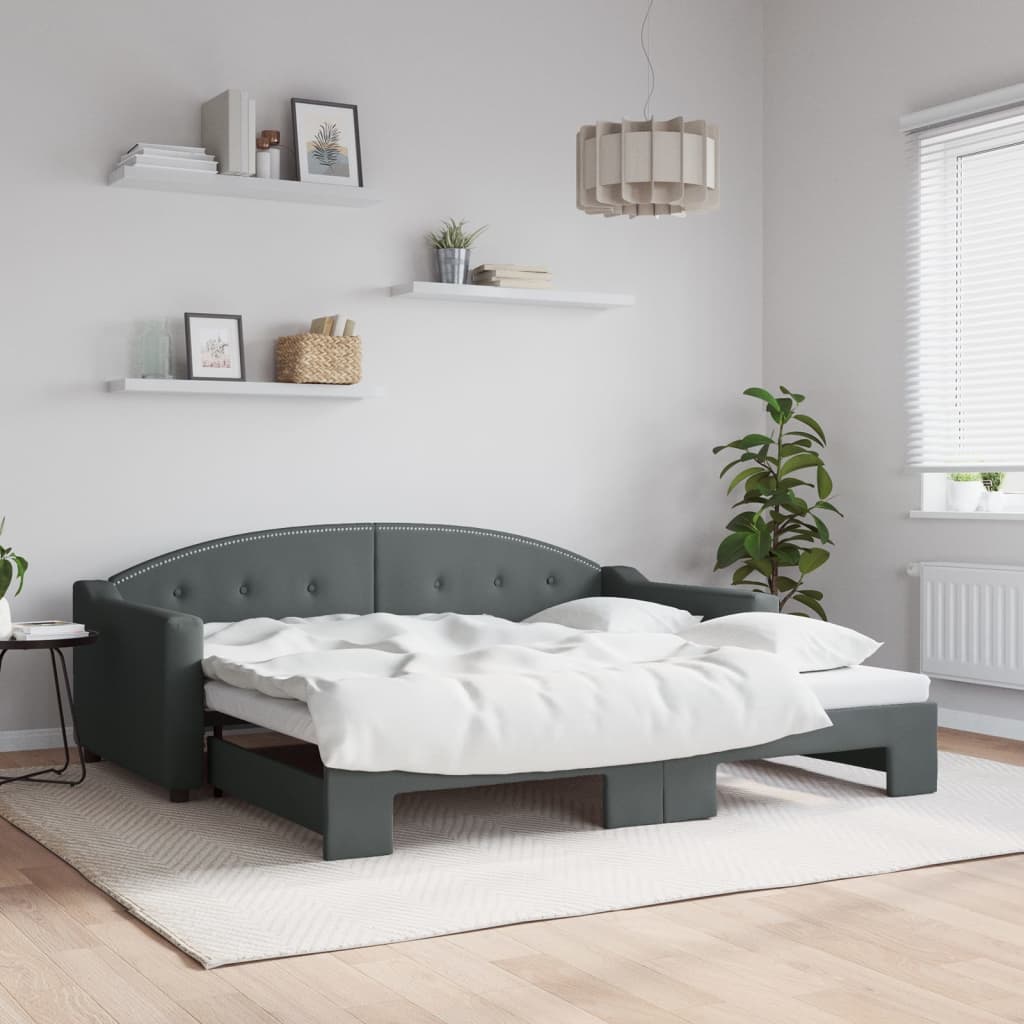 Uttrekkbar dagseng mørkegrå 90x190 cm stoff